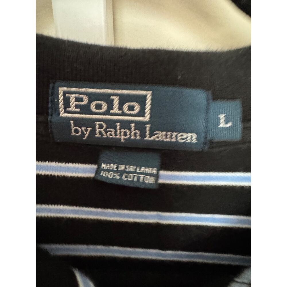 POLO Ralph Lauren Navy & White Striped Short Sleeve Polo Red Pony logo L S-01 - Picture 4 of 6